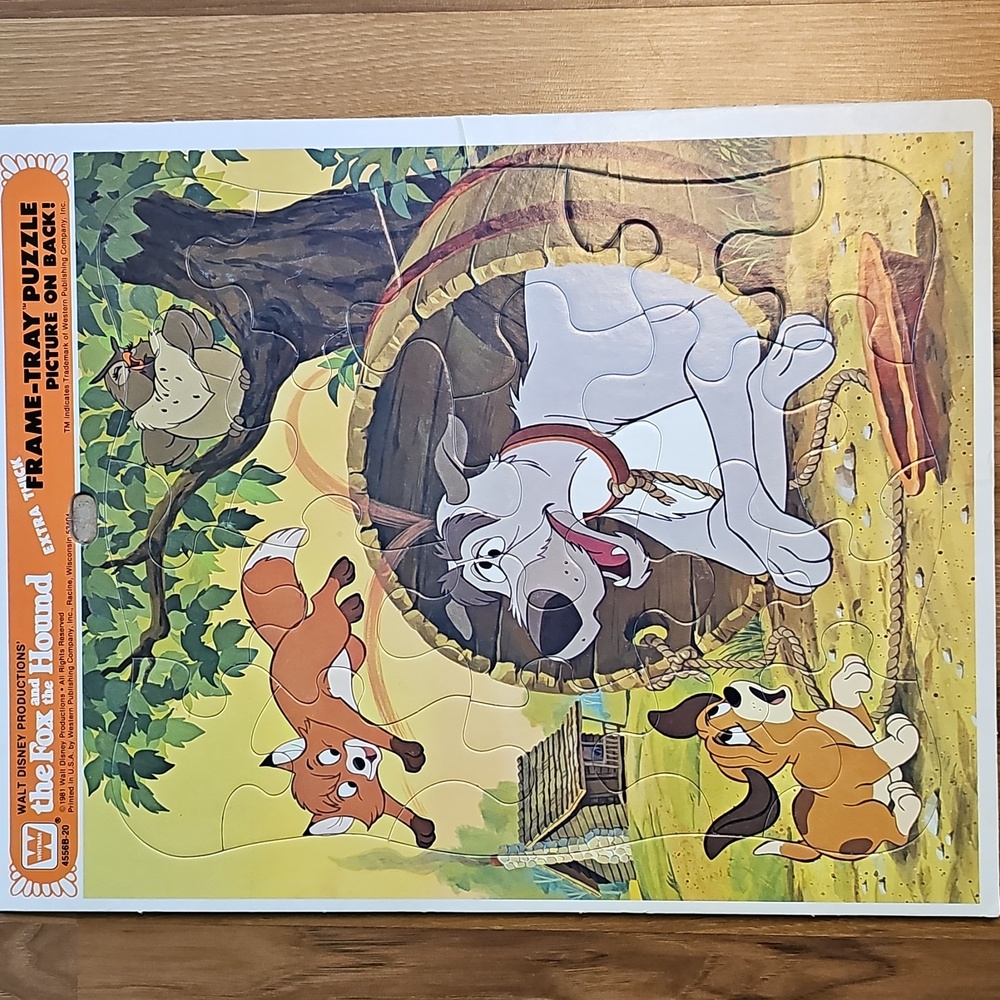 Vintage Disney The Fox and the Hound Frame-Tray Puzzle 11.5 x 9.5 Inches